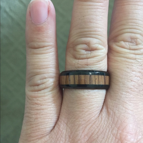 Tungsten Wood Inlay Men Black Ring - Picture 5 of 5